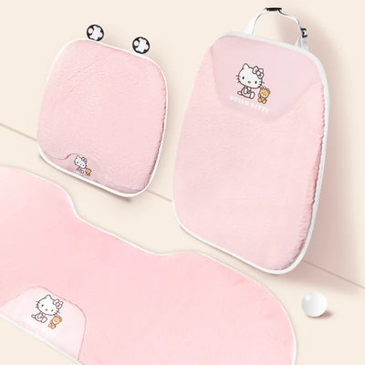 Kawaii Sanrio Hello Kittys Car Seat Cover Cartoon Animation Kt Cat Winter Warm Plush Cushion Protection Mat Car Accessories Gift