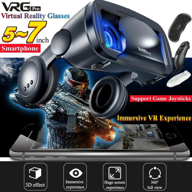 Virtual Reality Glasses IMAX Huge Screen Hi-Fi Stereo 3D Glasses Google Cardboard Box VR Headset for 5-7" Phone,Support Gamepad