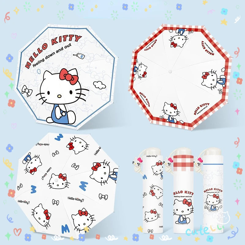 Miniso Hello Kitty Umbrella Kawaii Cute Anime Cartoon Rainy Sunny Parasol Sunshade Sun Protection Birthday Gift Girl Portable