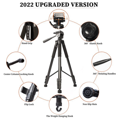 200cm 79 inch Height Heavy Duty Camera Tripod Portable Professional AluminumStand Tripod with Pan Head for DSLR Phone Ring Light