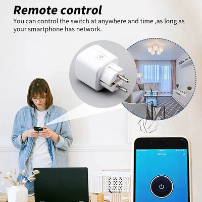 Tuya 16A,20A Smart Plug WiFi Socket EU Power Monitoring Timing Function Works with Alexa, Google Home, Alice, Smart Life Home