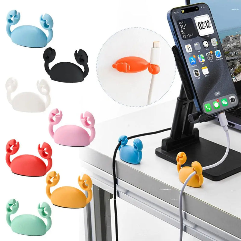 Cute Crab Cable Organizer Clip Data Cable Stand Mobile Phone Charging Cable Organizers Fixer Desk Self-Adhesive Wire Tidy Holder