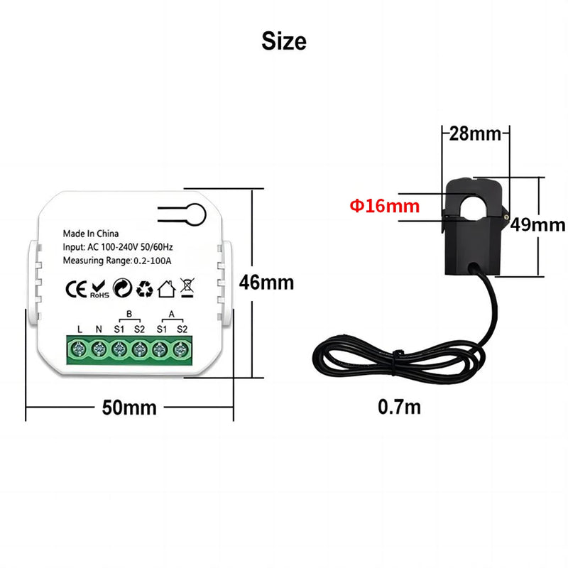 100A Wifi Tuya Intelligent Energy Meter Solar PV System Power Production Consumption Bidirectional Monitoring Meter APP Control