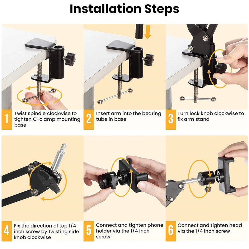 Flexible Arm Tripod For Phone Stand Table Folded Anchor 360° Rotation Online Desktop Laptop Video Live Overhead Shot Photography