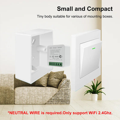 16A Tuya Smart Switch mini WiFi Smart Life Work With Alexa Google App voice Remote Control 2-Way Control DIY Switch module