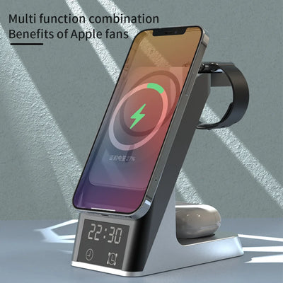 Fast Wireless Portable Stand Charger 15W Qi Magnetic 3 In 1 One Wireless Phone Charger For Iphone Mobile