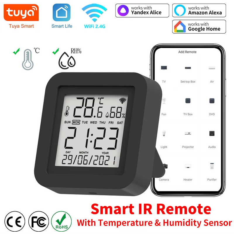 Tuya Smart WiFi Universal IR Remote Temperature Humidity Sensor for Air Conditioner TV AC Works with Alexa,Google Home Yandex