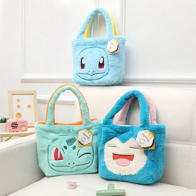 Pokemon Cartoon Plush Flip Over Handbag Pikachu Squirtle Charmander Bulbasaur Jigglypuff Snorlax Kawaii Anime Figure Plush Bag