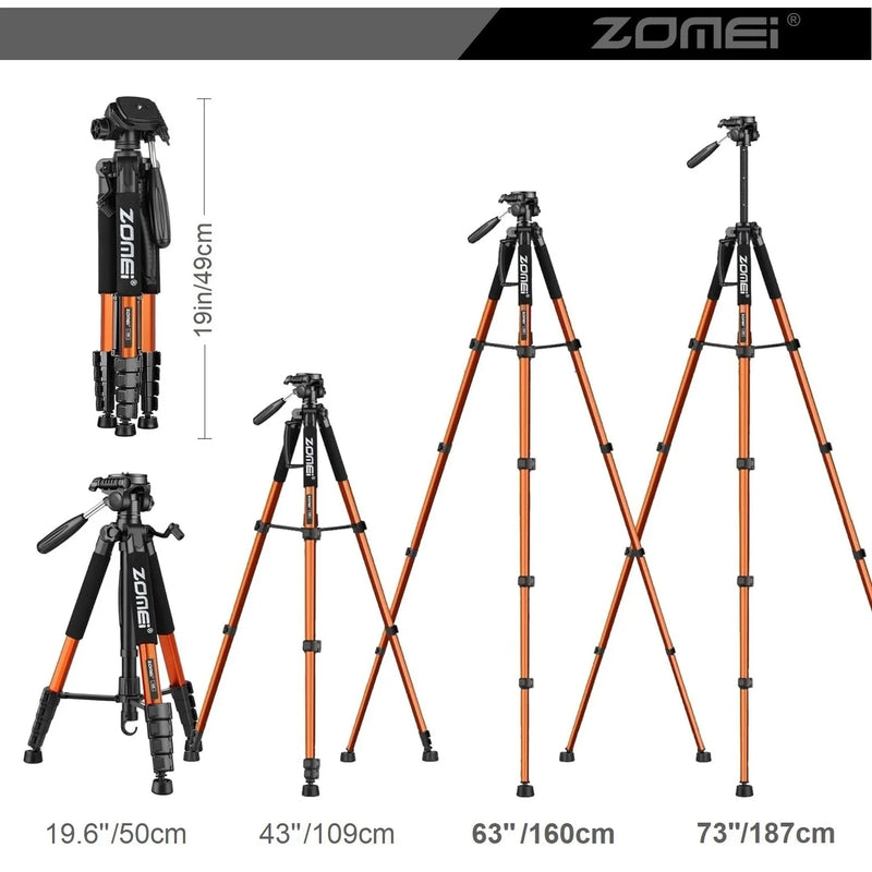 187cm/73.6in Tall Zomei Aluminum Alloy Portable Tripod for Camera DSLR Canon Nikon, 360 Degree Panorama Photography Phone Stand