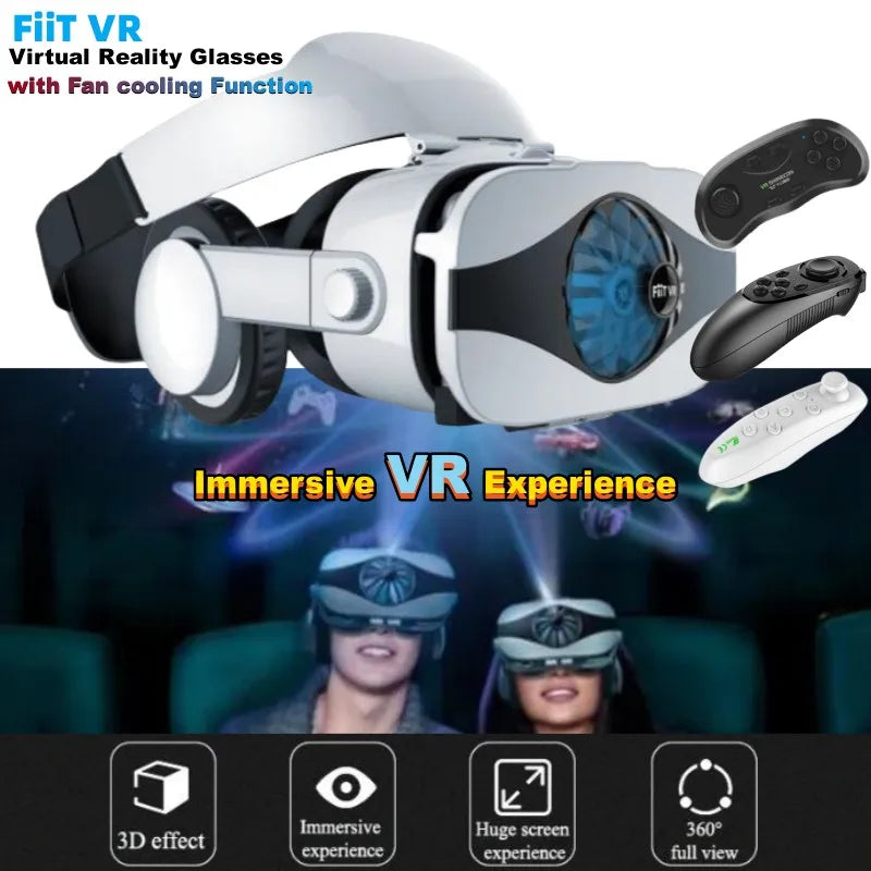 Virtual Reality VR Glasses for Phone IMAX Huge Screen 3D Glasses Google Cardboard Box VR Headset Helmet with Fan,Support Gamepad