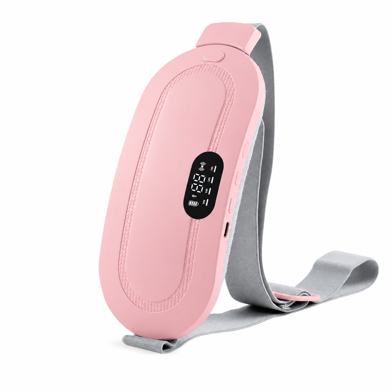 Pink heating and massage belt with adjustable strap