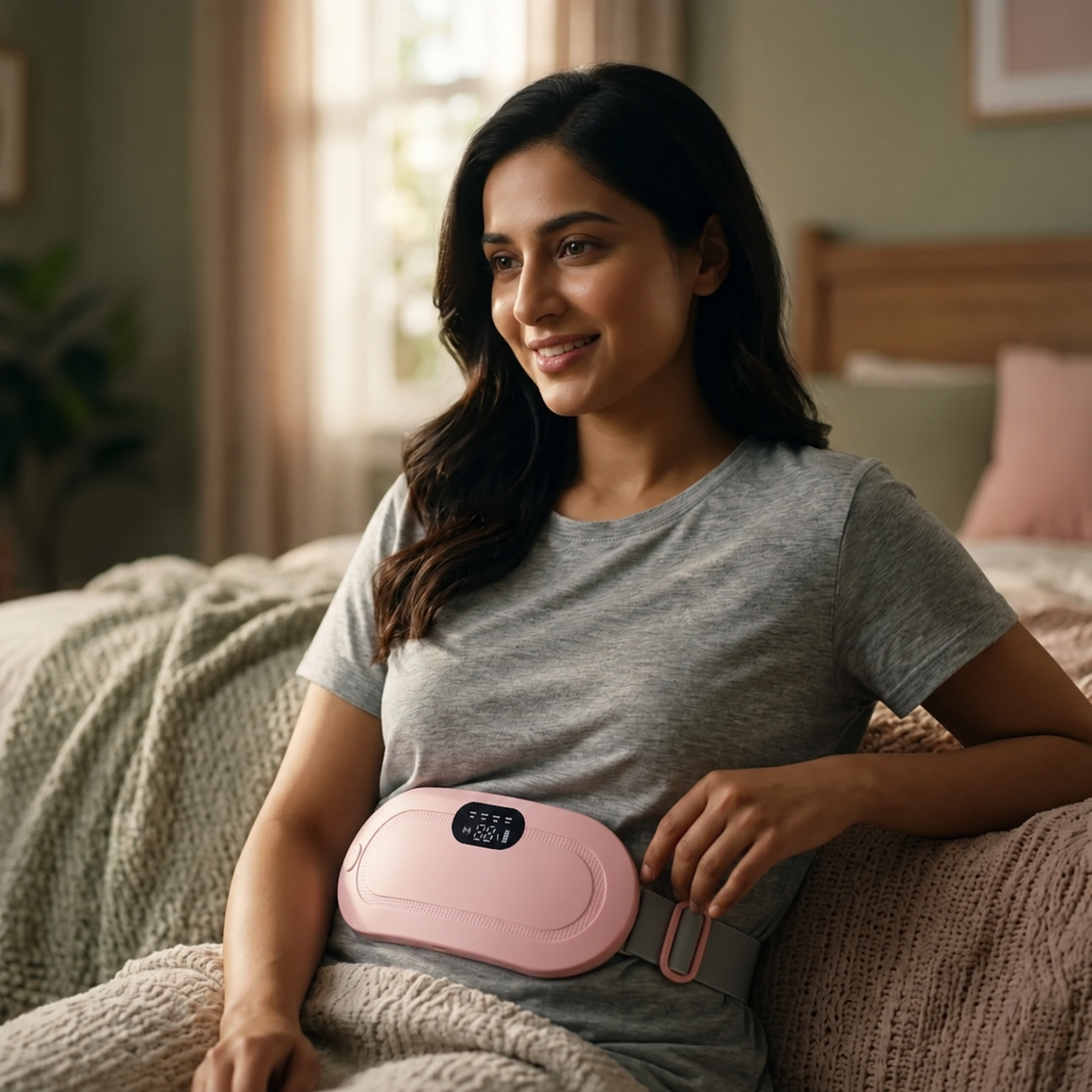 A relaxed moment at home wearing the belt